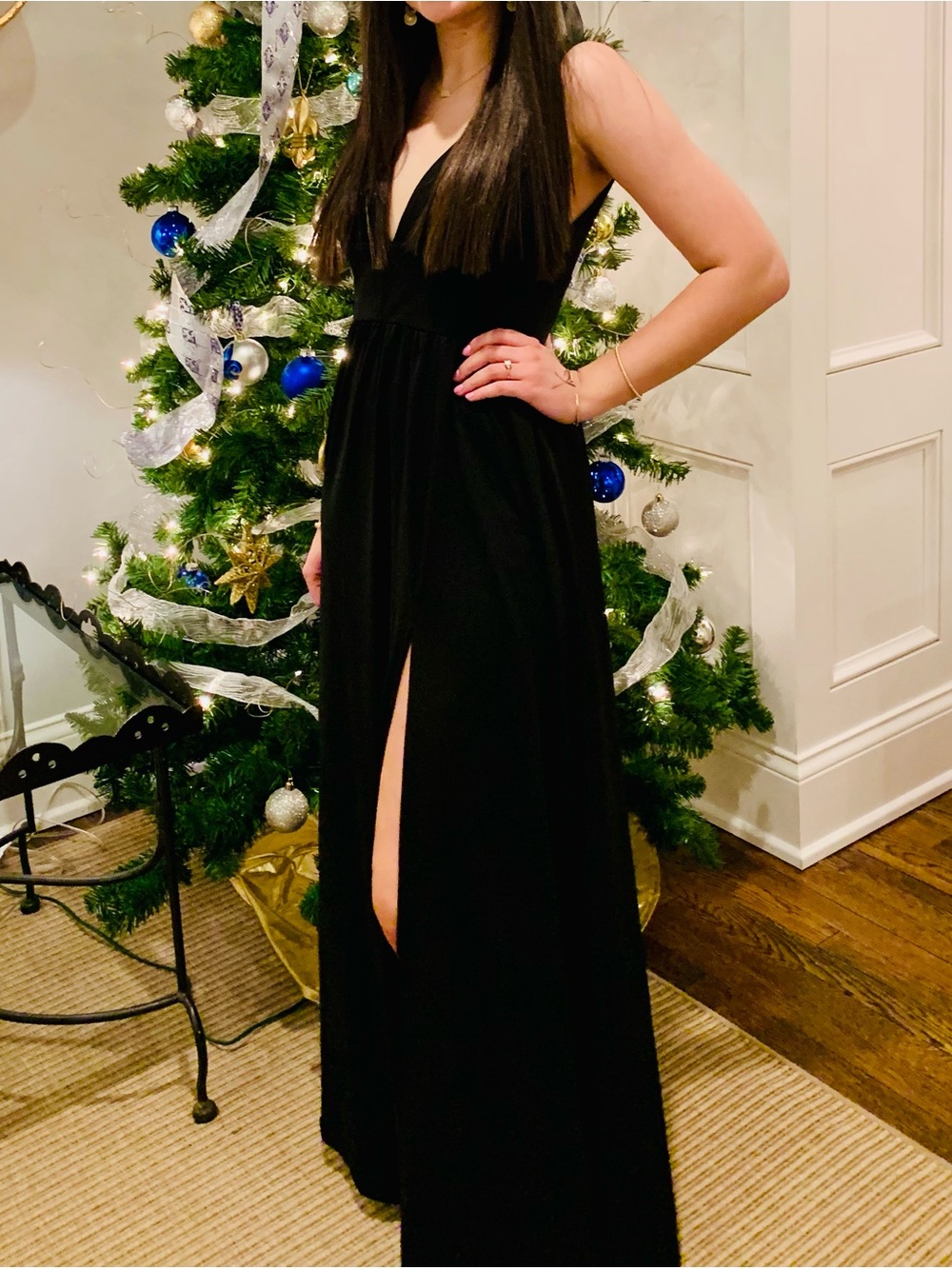 Ever Pretty Black V-Neck Maxi Dress with Thigh Slit